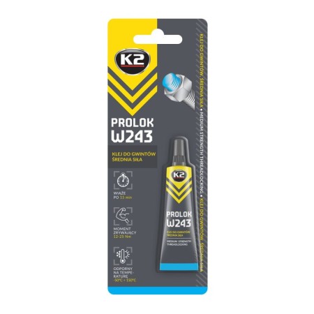 K2 Prolok Medium vidutinio stiprumo anaerobiniai varžtų klijai 6ml
