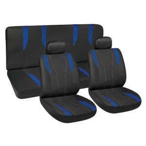 Universalūs automobilių sėdynių užvalkalai komplektas juodi/mėlyni